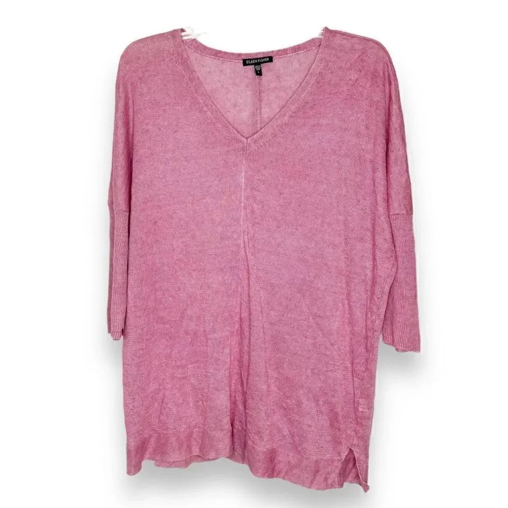 EILEEN FISHER Primrose Purple Pink Linen Delave Jersey Long Boxy Sweater Top S